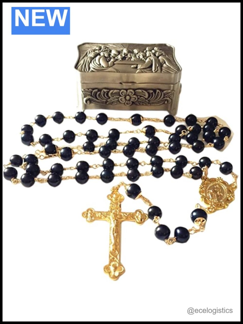 Handmade Wire Wrapped AAA Real Pearl Beads Gold Plated Rosary Cross Necklace